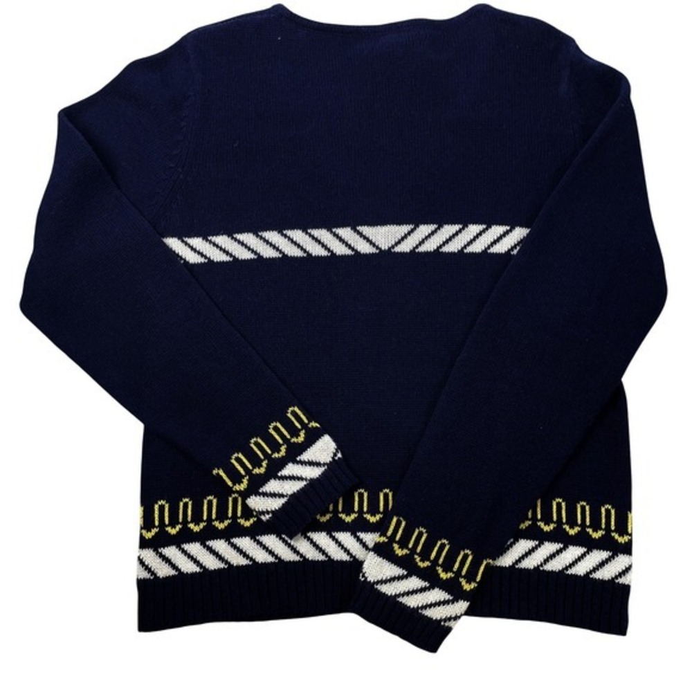 Crystal Kobe Vintage Sailboat Nautical Zip Up Cardigan Sweater Navy Blue Small - Picture 2 of 6
